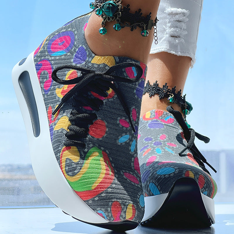 White Colorful Print Platform Sneakers Women Casual Shoes Clearance Sale