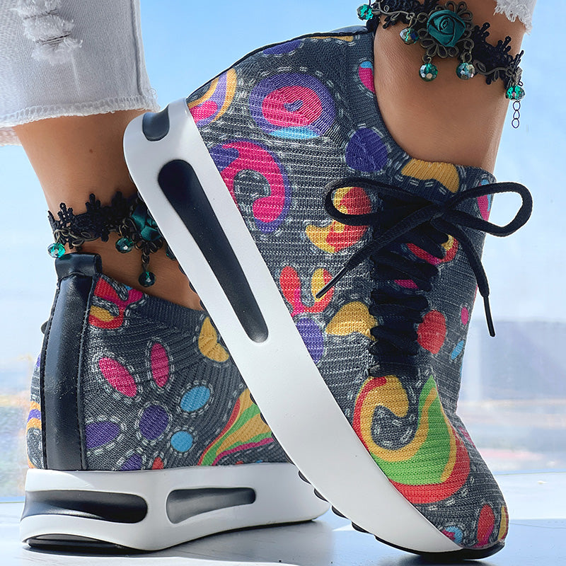 White Colorful Print Platform Sneakers Women Casual Shoes Clearance Sale