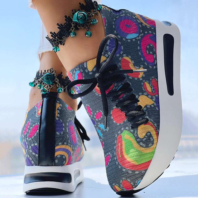 White Colorful Print Platform Sneakers Women Casual Shoes Clearance Sale