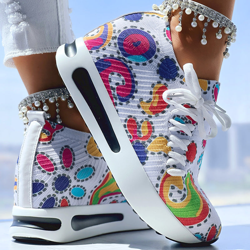 White Colorful Print Platform Sneakers Women Casual Shoes Clearance Sale