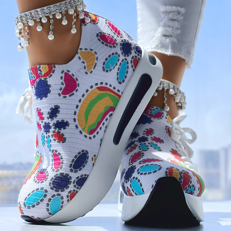 White Colorful Print Platform Sneakers Women Casual Shoes Clearance Sale