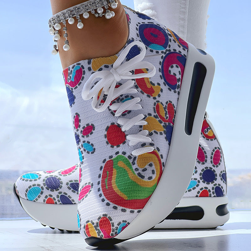 White Colorful Print Platform Sneakers Women Casual Shoes Clearance Sale