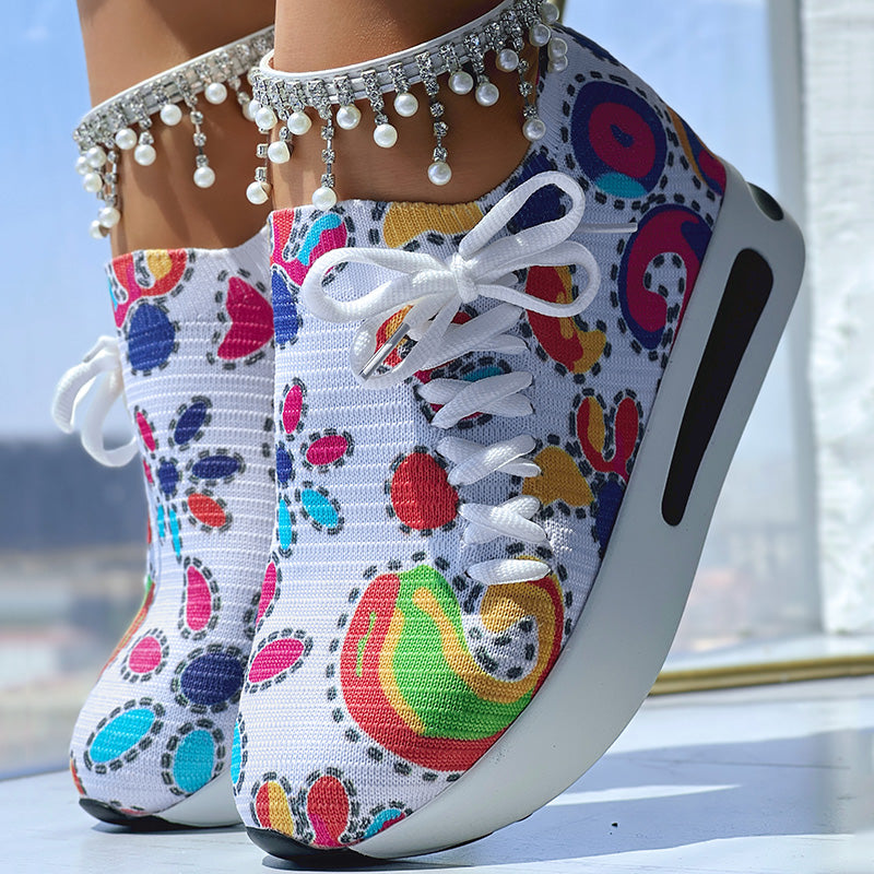 White Colorful Print Platform Sneakers Women Casual Shoes Clearance Sale