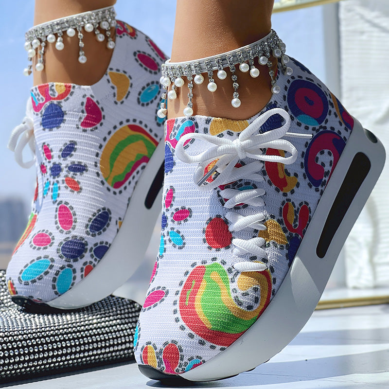 White Colorful Print Platform Sneakers Women Casual Shoes Clearance Sale