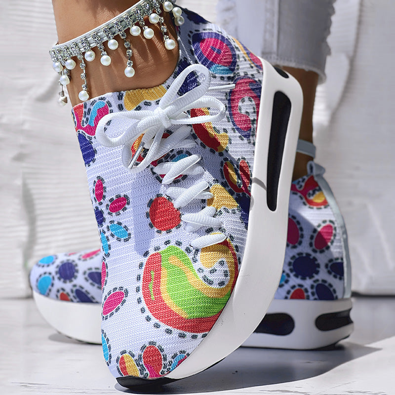 White Colorful Print Platform Sneakers Women Casual Shoes Clearance Sale