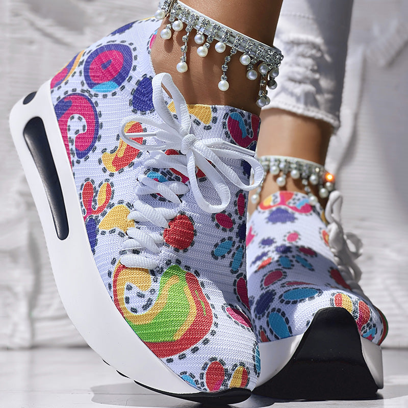 White Colorful Print Platform Sneakers Women Casual Shoes Clearance Sale