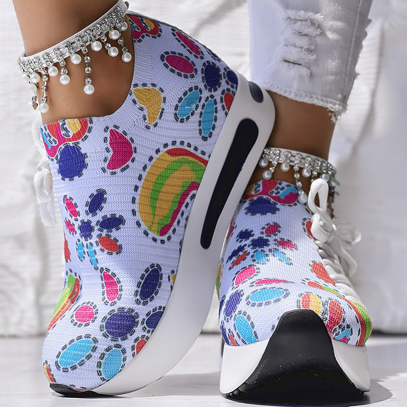 White Colorful Print Platform Sneakers Women Casual Shoes Clearance Sale
