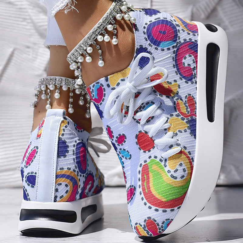 White Colorful Print Platform Sneakers Women Casual Shoes Clearance Sale