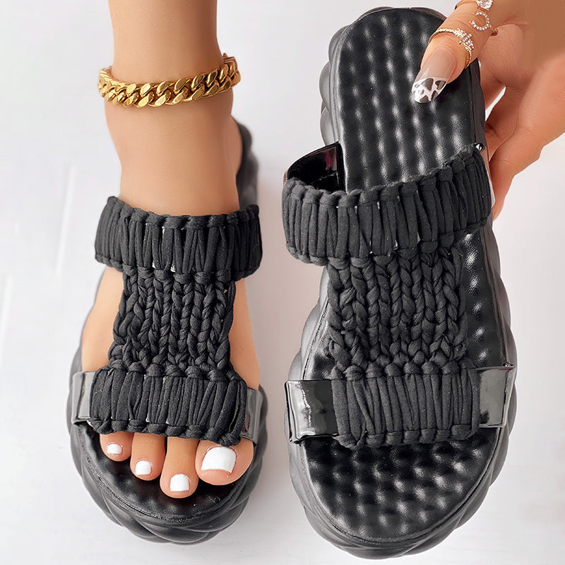Black Woven Platform Sandals Women Casual Summer Shoes Clearance Sale