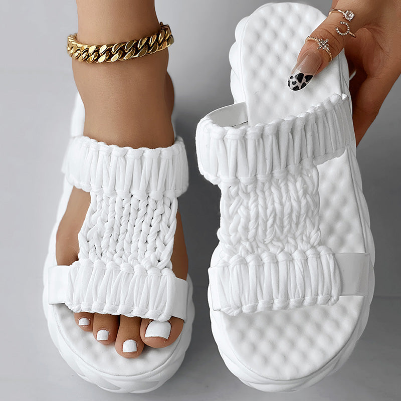 Black Woven Platform Sandals Women Casual Summer Shoes Clearance Sale