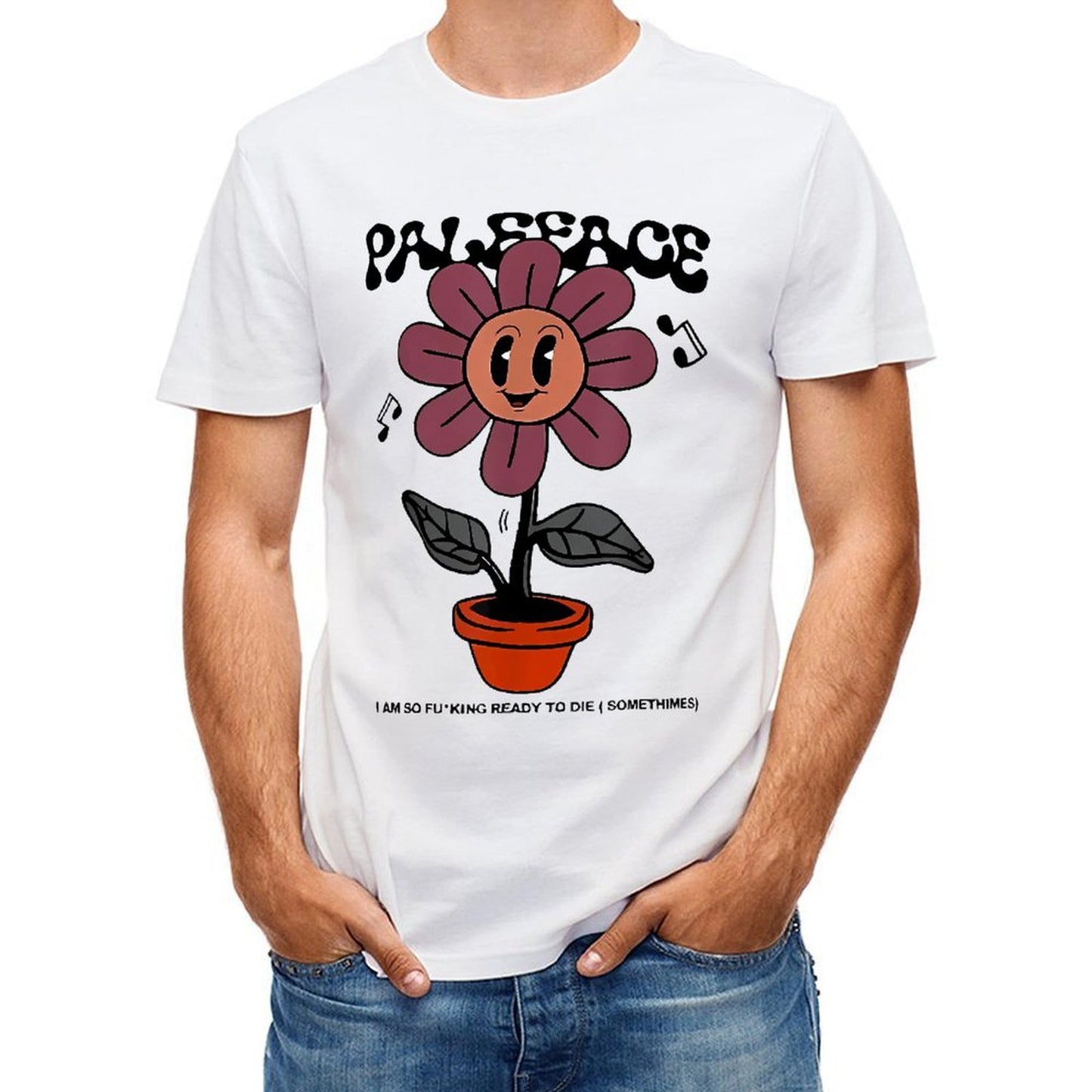 Inkmay Casual Cotton T-shirt Cartoon Flower In Orange Pot Plant Unisex T-shirt