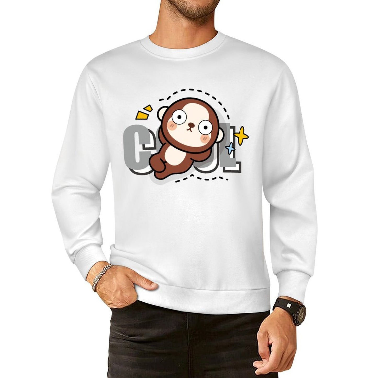 Front Patterned Long Sleeve TopColorfast Double-Stitched