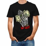 Inkmay Casual Cotton T-shirt Skeleton Hand Holding Money Bills Art Unisex T-shirtBreathable EverydayTee T-Shirt