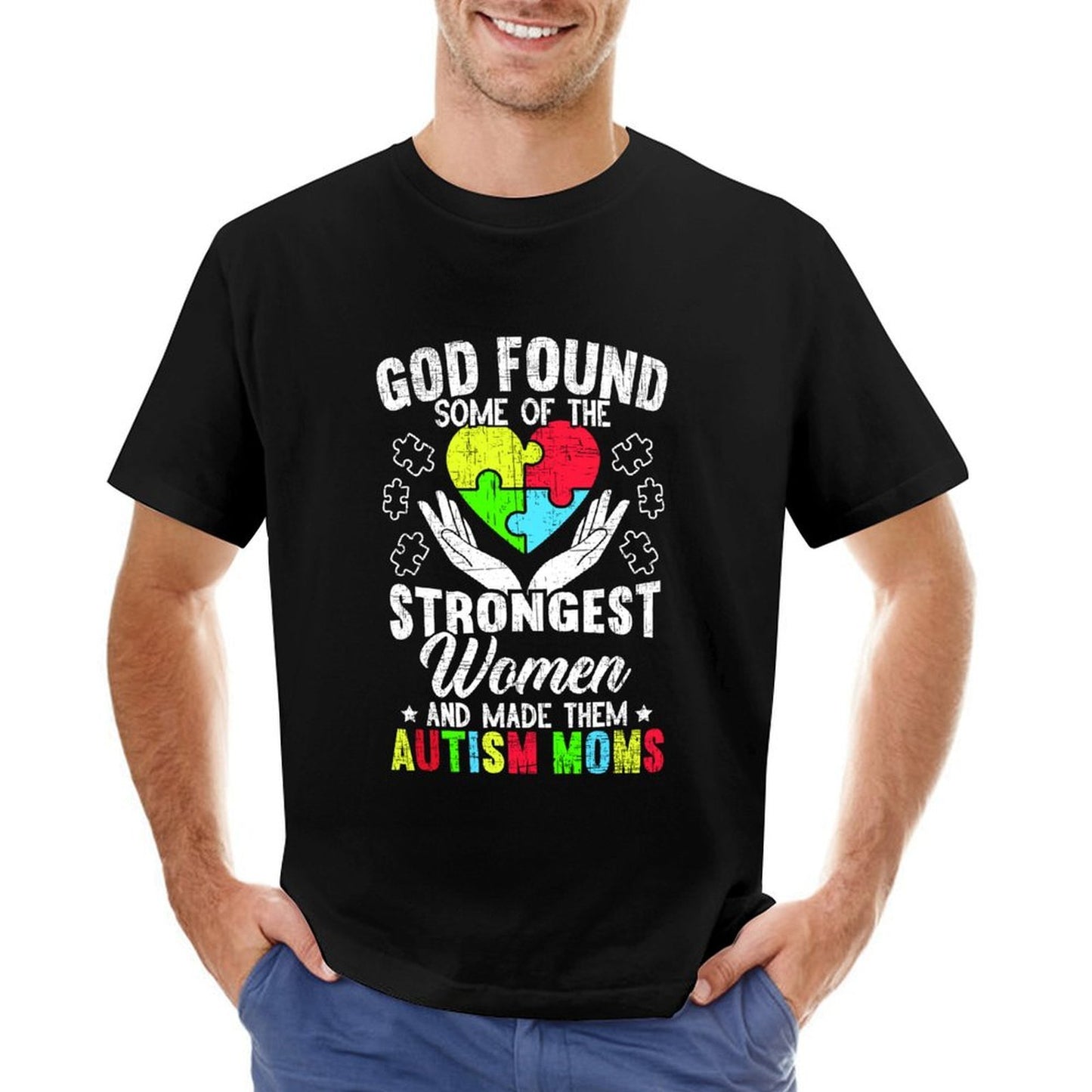 Inkmay Casual Cotton T-shirt Colorful Puzzle Pieces Form Heart Shape Unisex T-shirtNeutral Batch-Printed T-Shirt