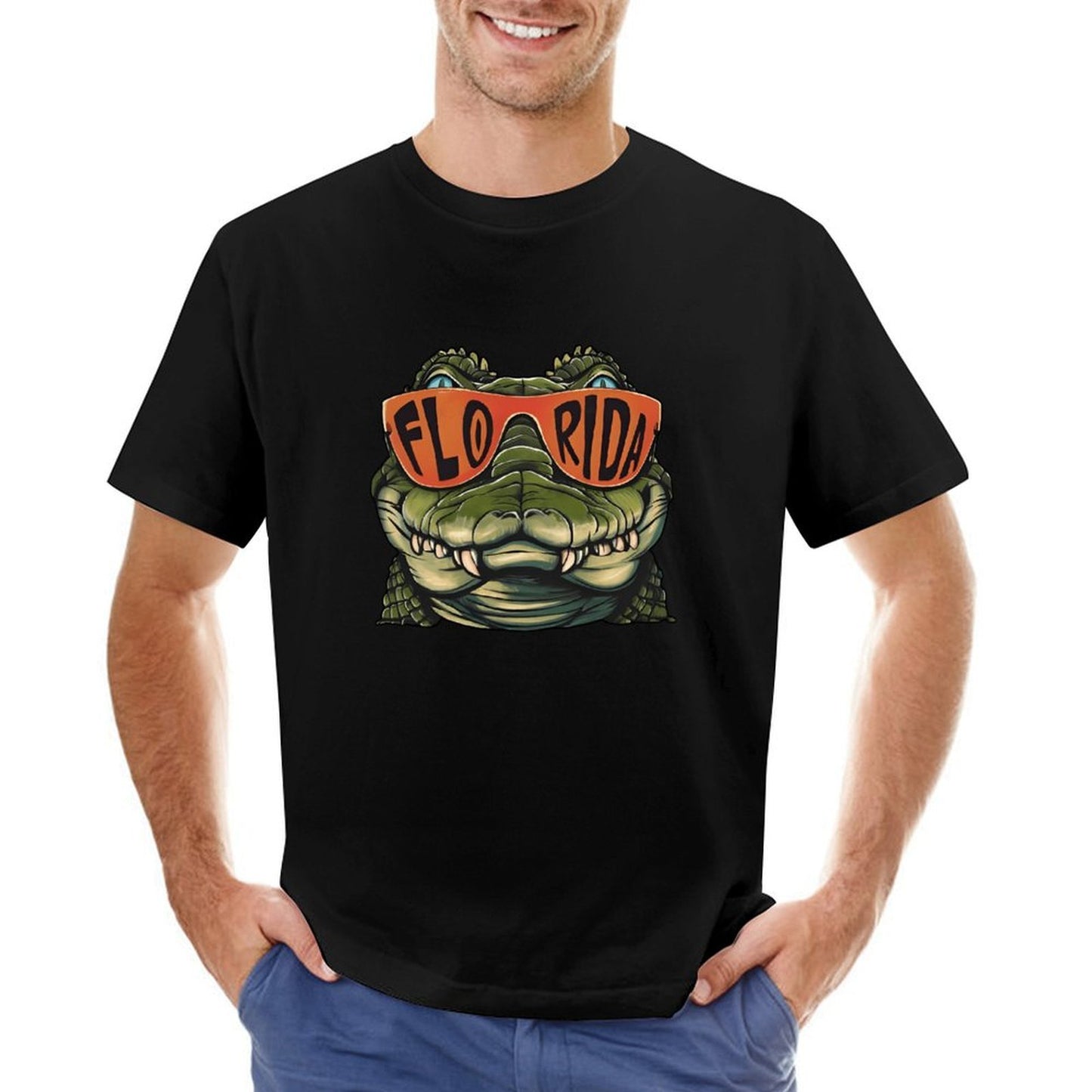 Inkmay Casual Cotton T-shirt Alligator Wearing Sunglasses With Florida Print Unisex T-shirtClassic Fit PremiumSeries T-Shirt