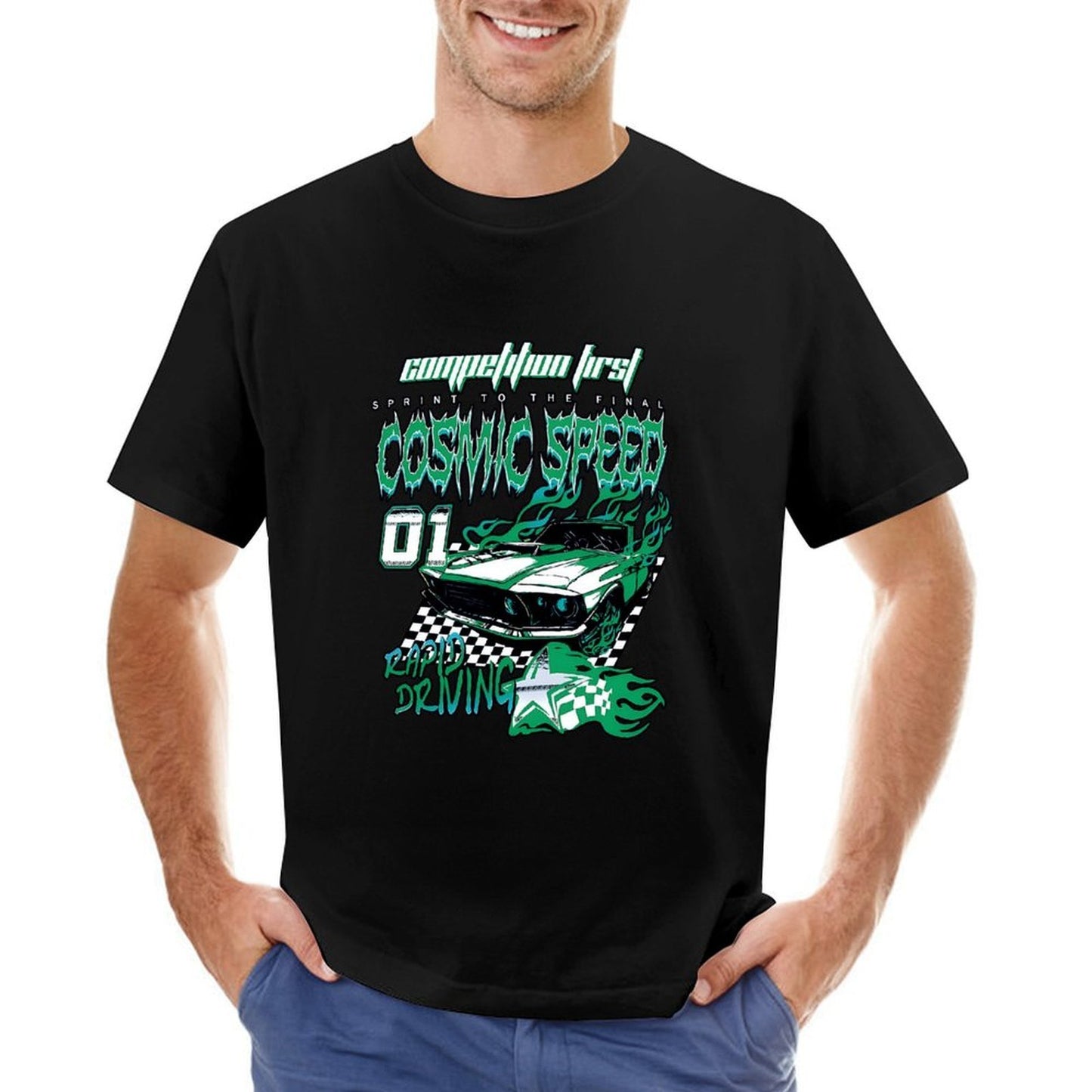 Inkmay Casual Cotton T-shirt Cosmic Speed Car Racing Design Art Unisex T-shirtHeat-Transfer Comfort T-Shirt