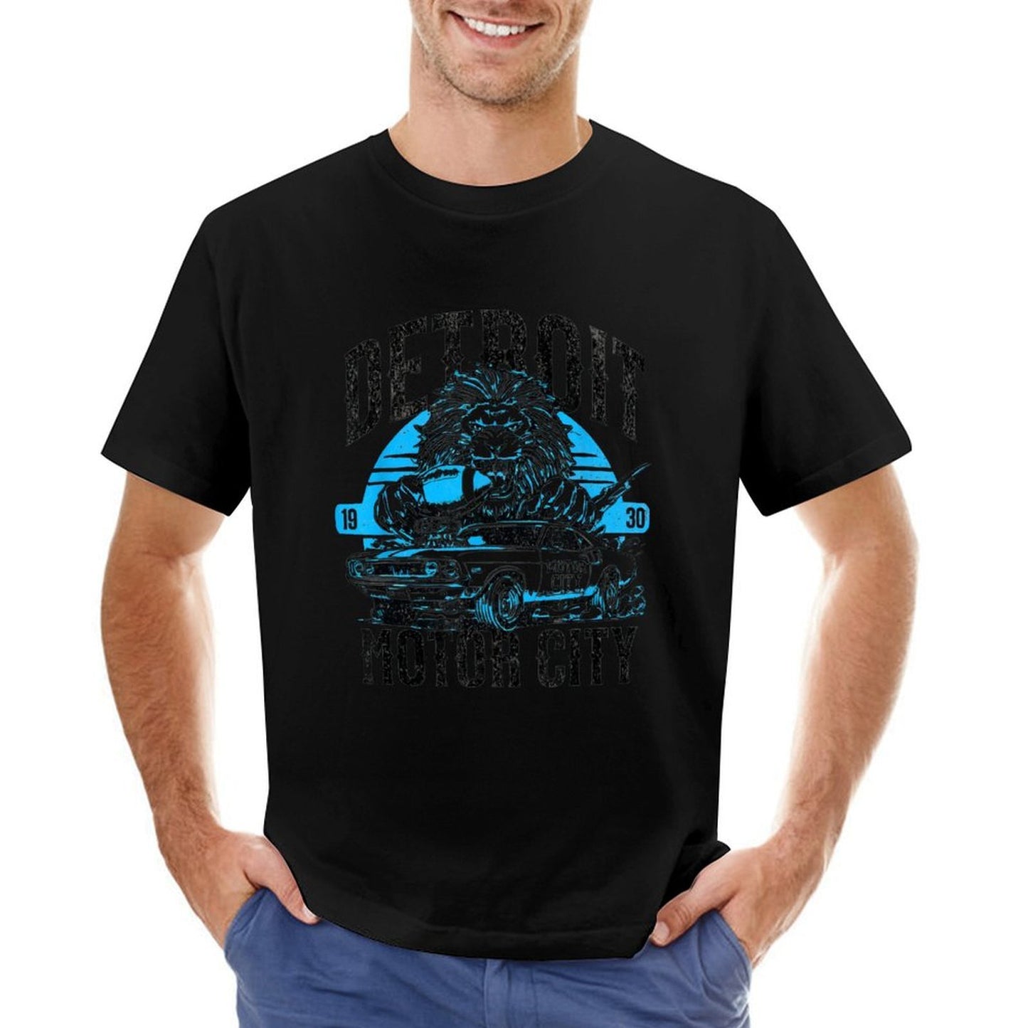 Inkmay Casual Cotton T-shirt Detroit Motor City Lion Car Design Unisex T-shirtPromotional T-Shirt