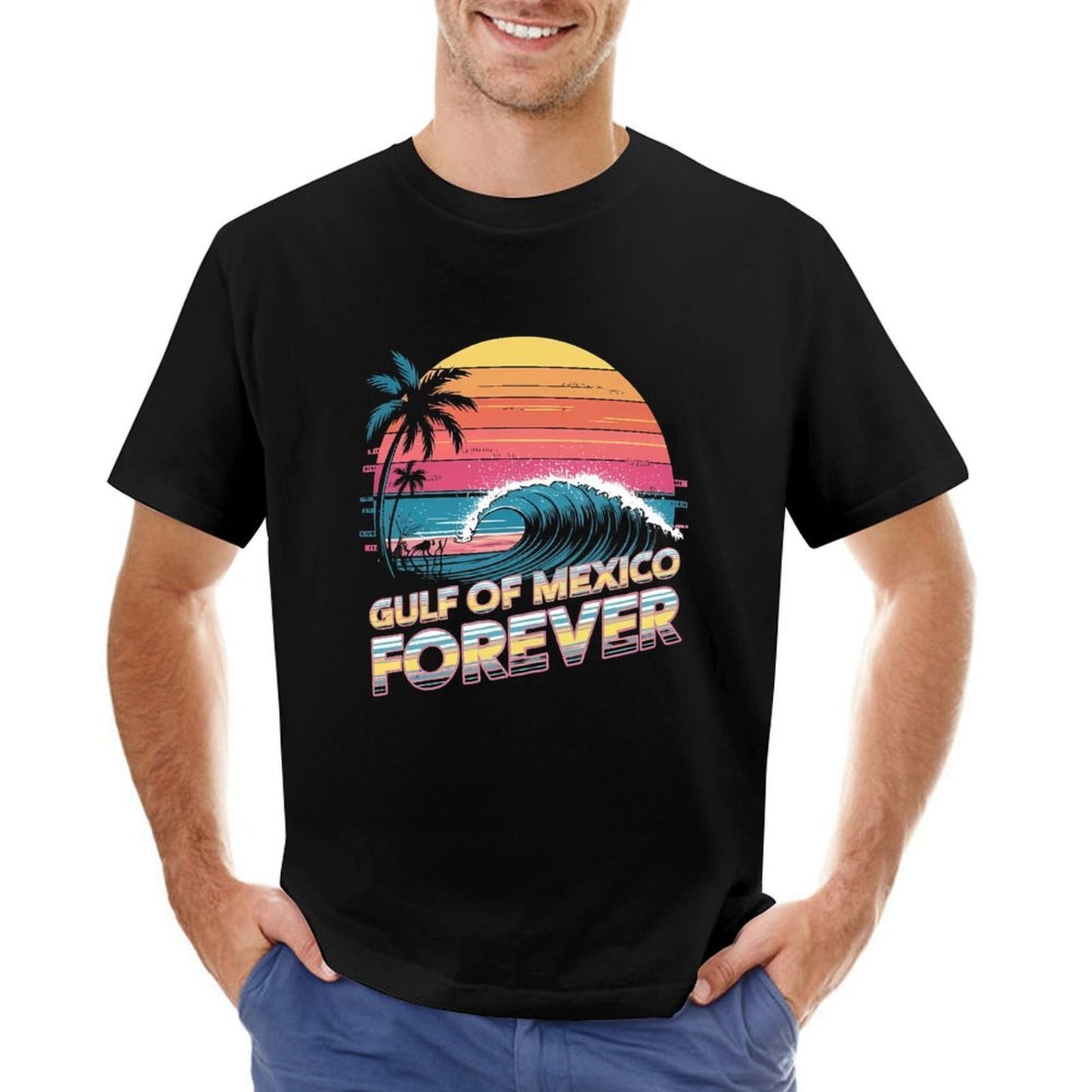 Inkmay Casual Cotton T-shirt Gulf Of Mexico Forever Pattern Print Unisex T-shirtEasy-Care Lightweight T-Shirt