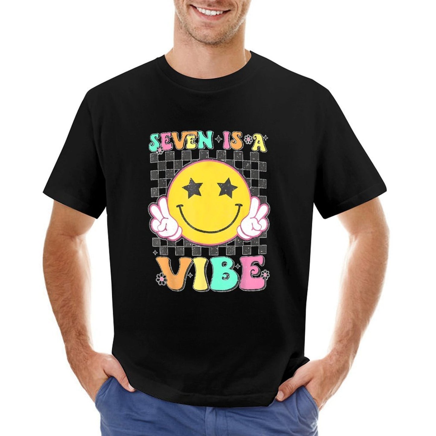 Inkmay Casual Cotton T-shirt Seven Is A Vibe Pattern Print Unisex T-shirtRegular Crewneck T-Shirt