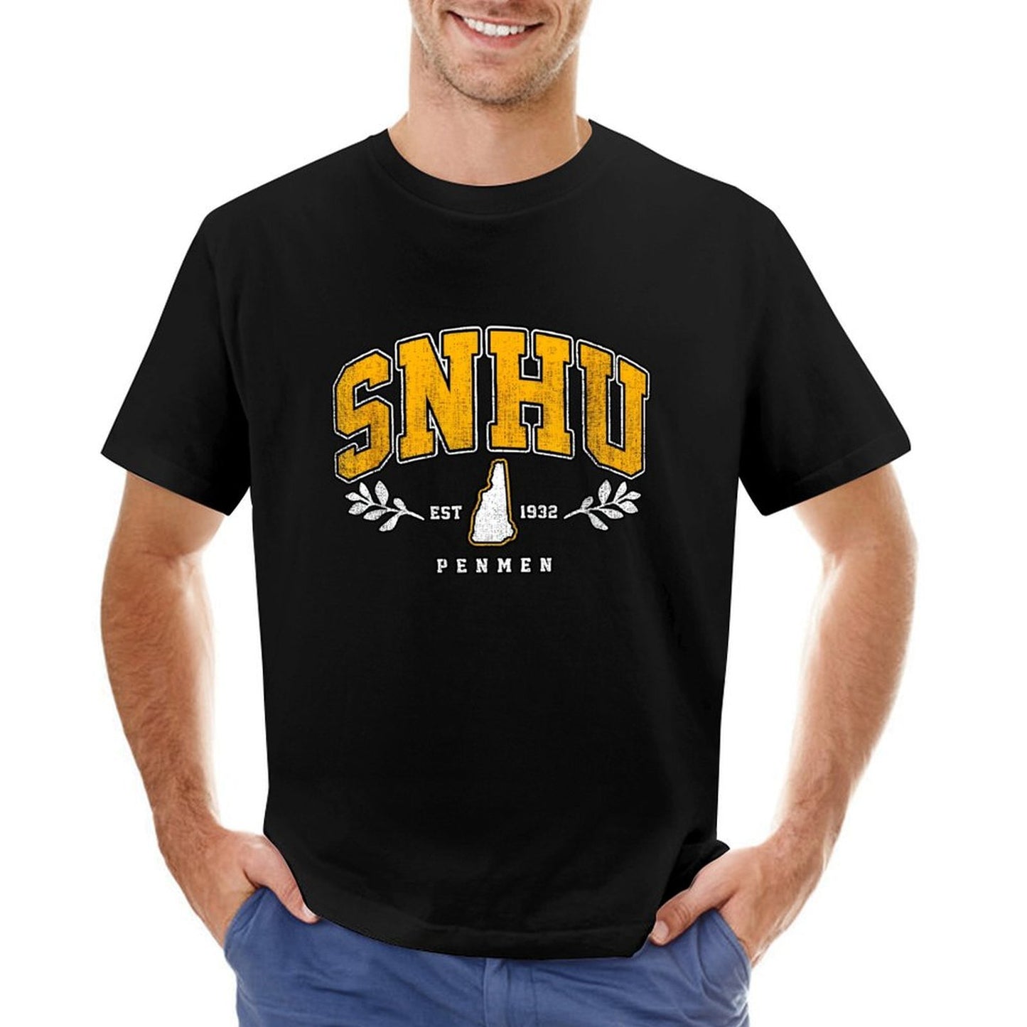 Inkmay Casual Cotton T-shirt Snhu Logo With State Outline Unisex T-shirtWeekend Softstyle T-Shirt