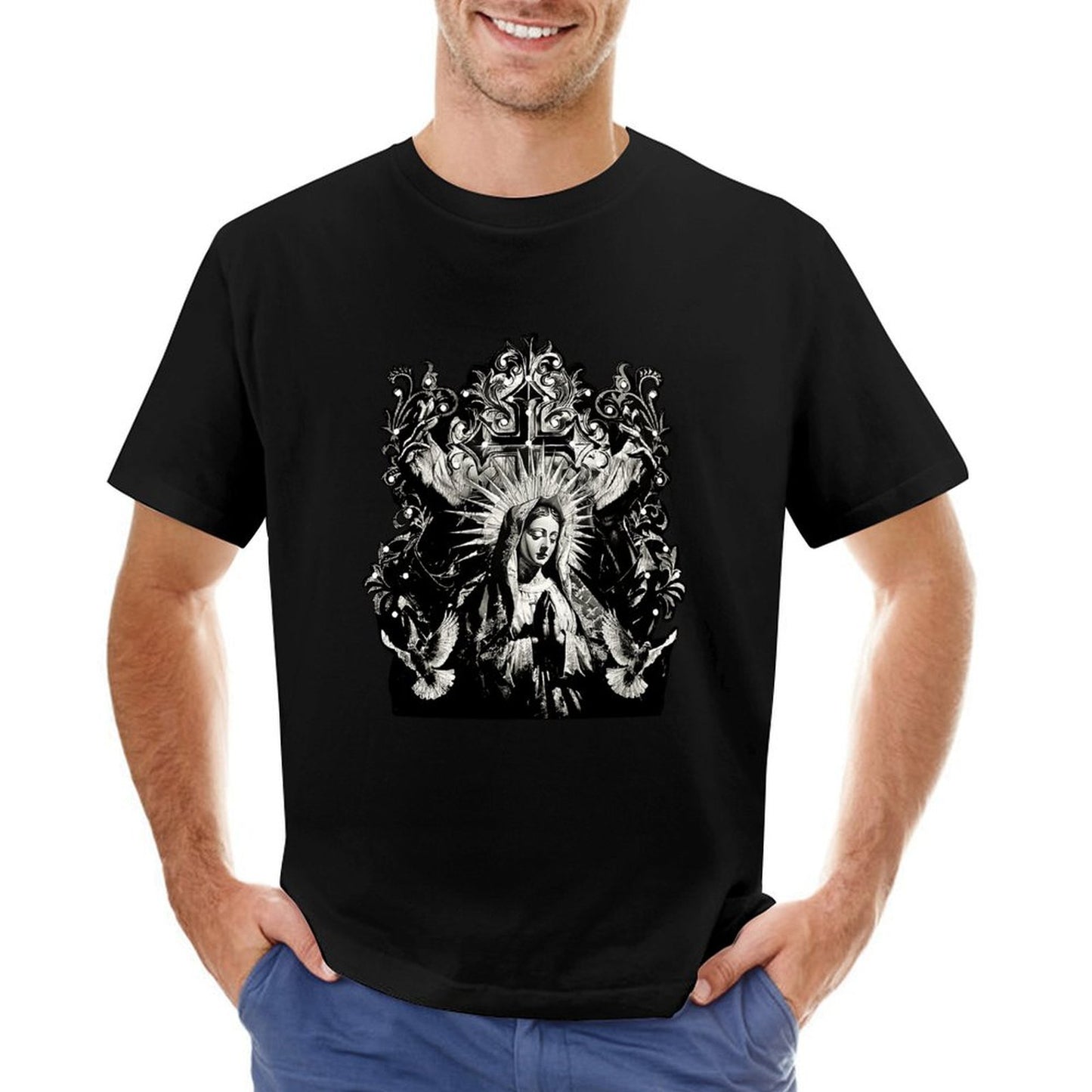 Inkmay Casual Cotton T-shirt Virgin Mary With Radiant Halo Wings Unisex T-shirtOversized Premium Finish T-Shirt