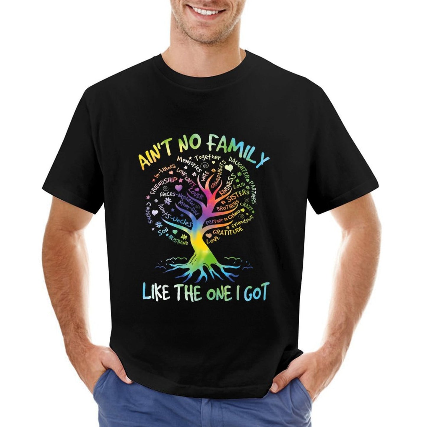 Inkmay Casual Cotton T-shirt Family Tree With Colorful Words Unisex T-shirtEverydayWear Series T-Shirt