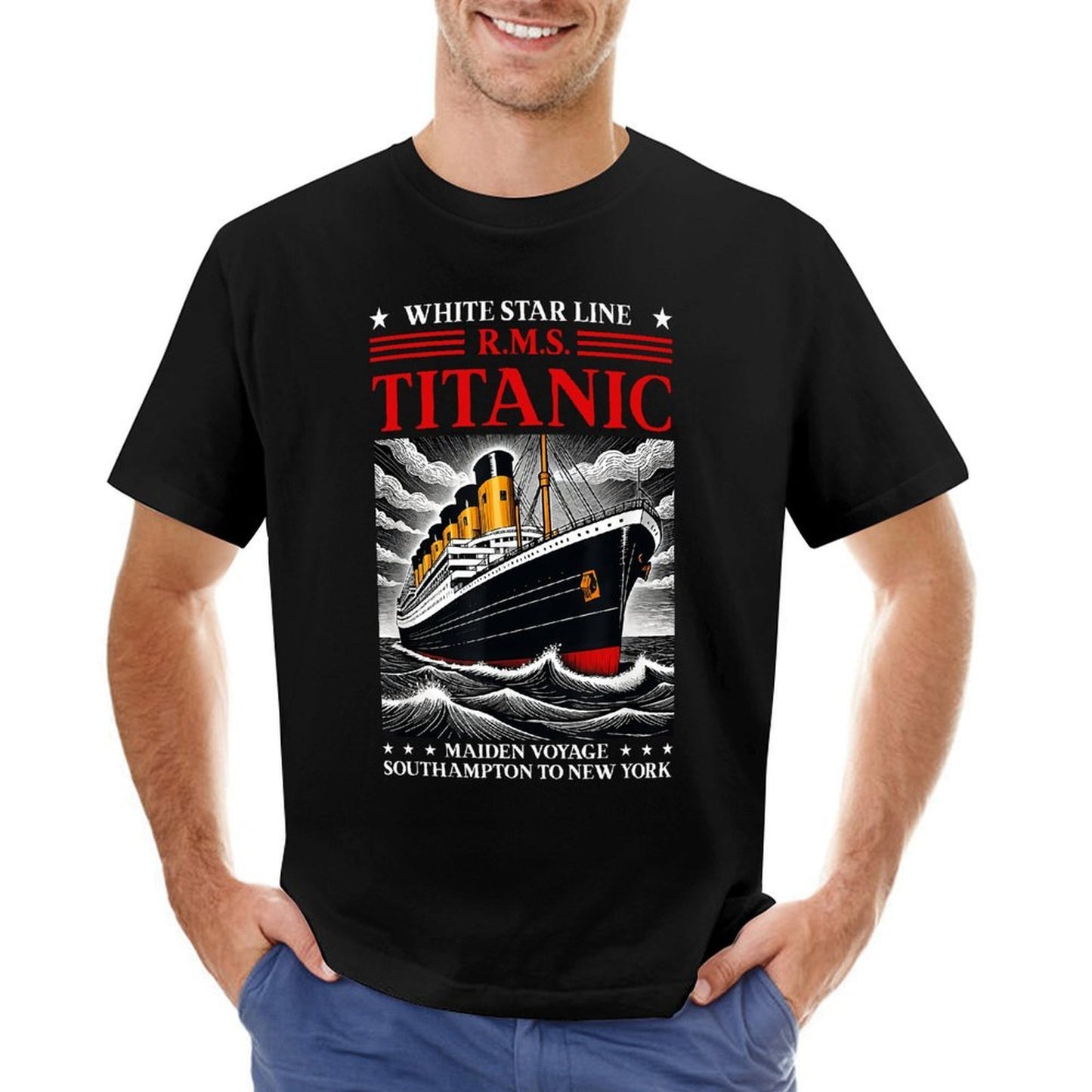 Inkmay Casual Cotton T-shirt Titanic Ocean Liner Art Print Unisex T-shirtRetro SimpleFit T-Shirt