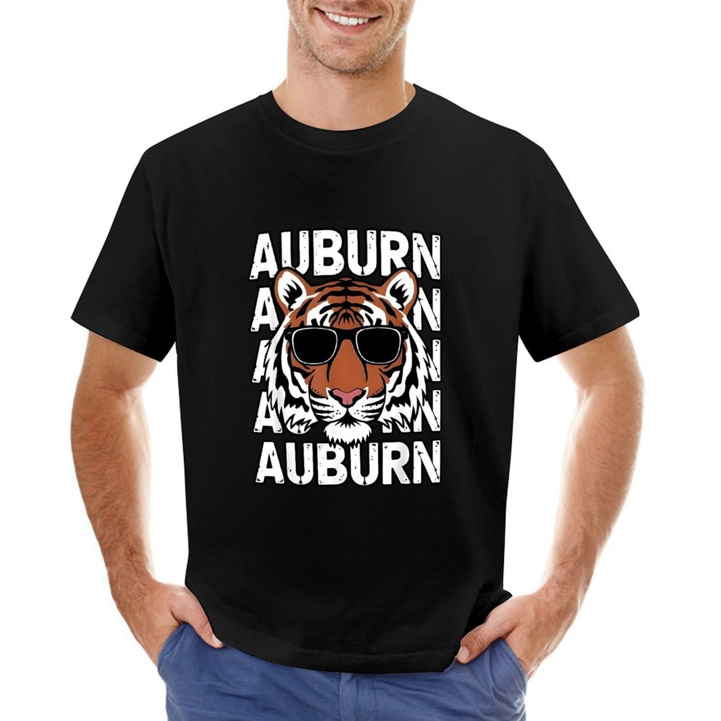 Inkmay Casual Cotton T-shirt Auburn Tiger With Sunglasses Pattern Print Unisex T-shirtSeamless ClassicSeries T-Shirt