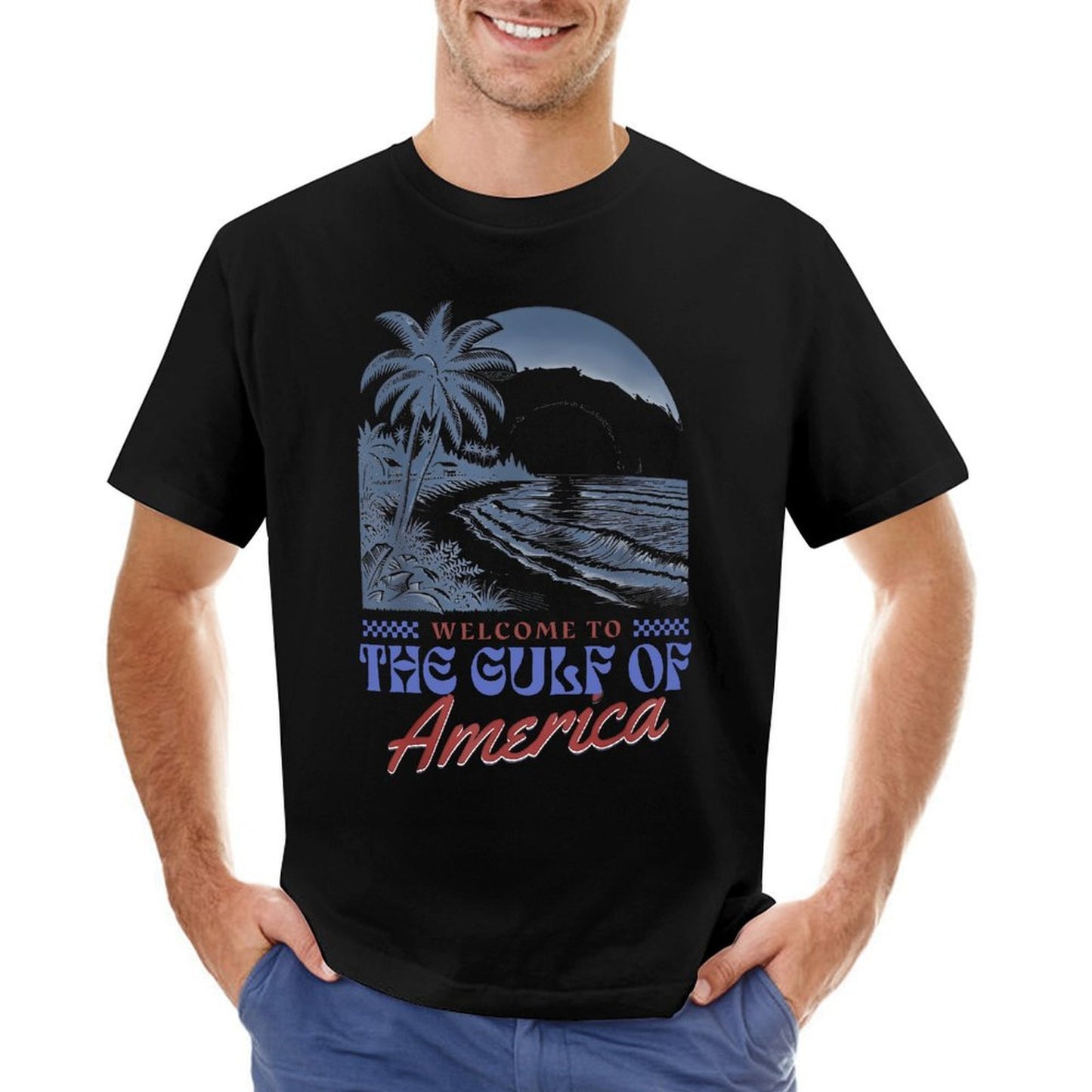 Inkmay Casual Cotton T-shirt Beach Scene With Palm Trees Unisex T-shirtLifestyleLine Pocket Tee T-Shirt