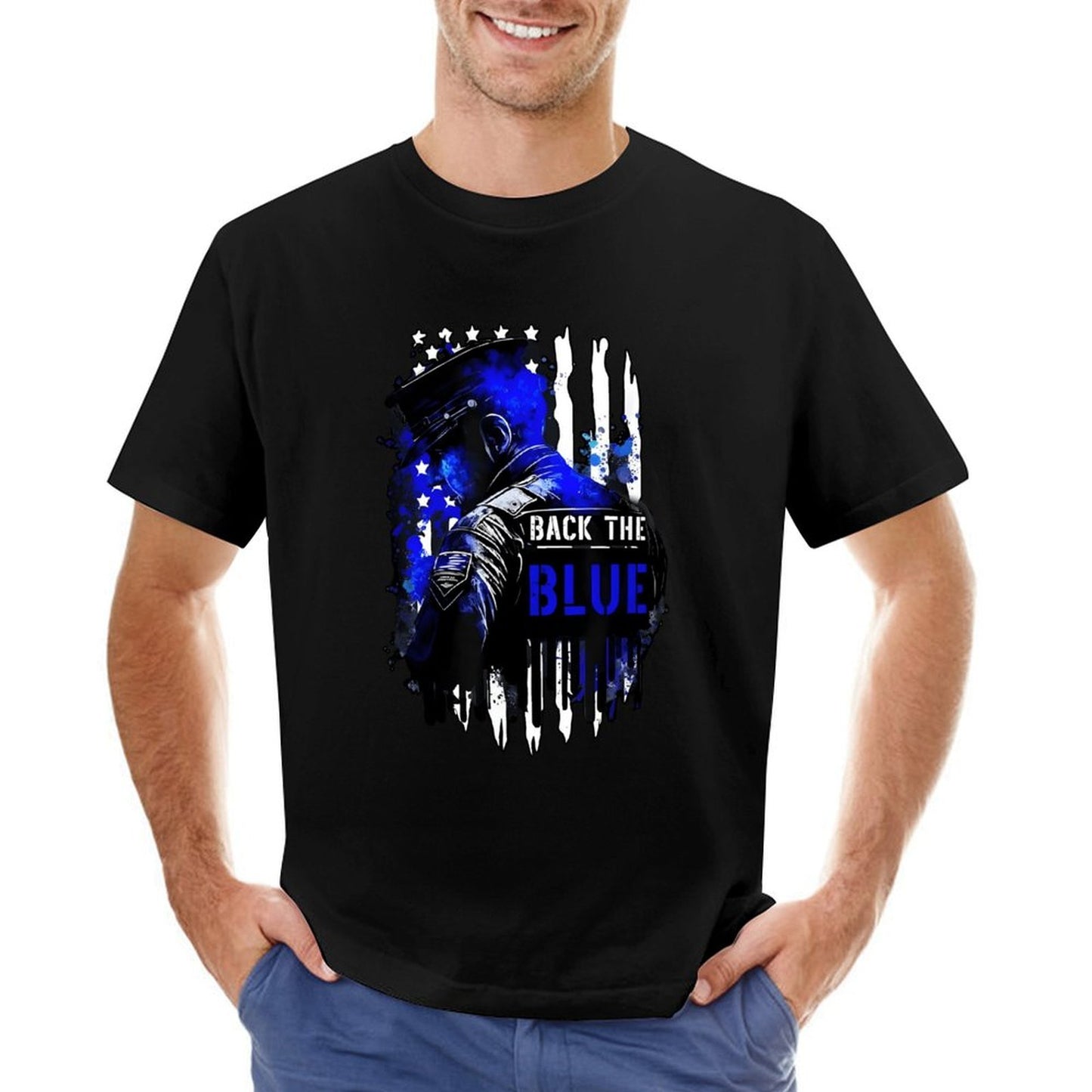Inkmay Casual Cotton T-shirt Back The Blue Police Support Design Unisex T-shirtEverydaySeries RelaxFit T-Shirt