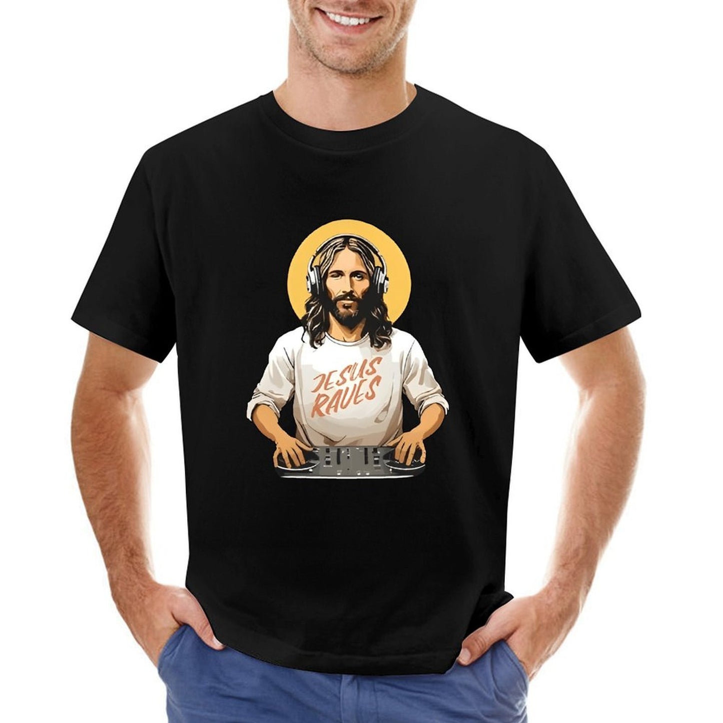 Inkmay Casual Cotton T-shirt Jesus Wears Headphones And Tshirt Unisex T-shirtSport Modern T-Shirt