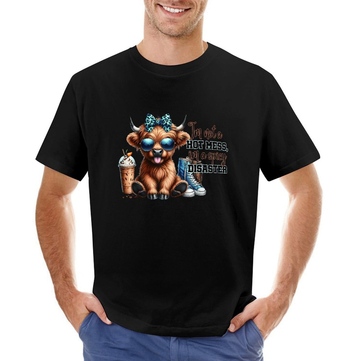 Inkmay Casual Cotton T-shirt Cartoon Cow With Sunglasses And Sneakers Unisex T-shirtSoftWear ActiveWear T-Shirt