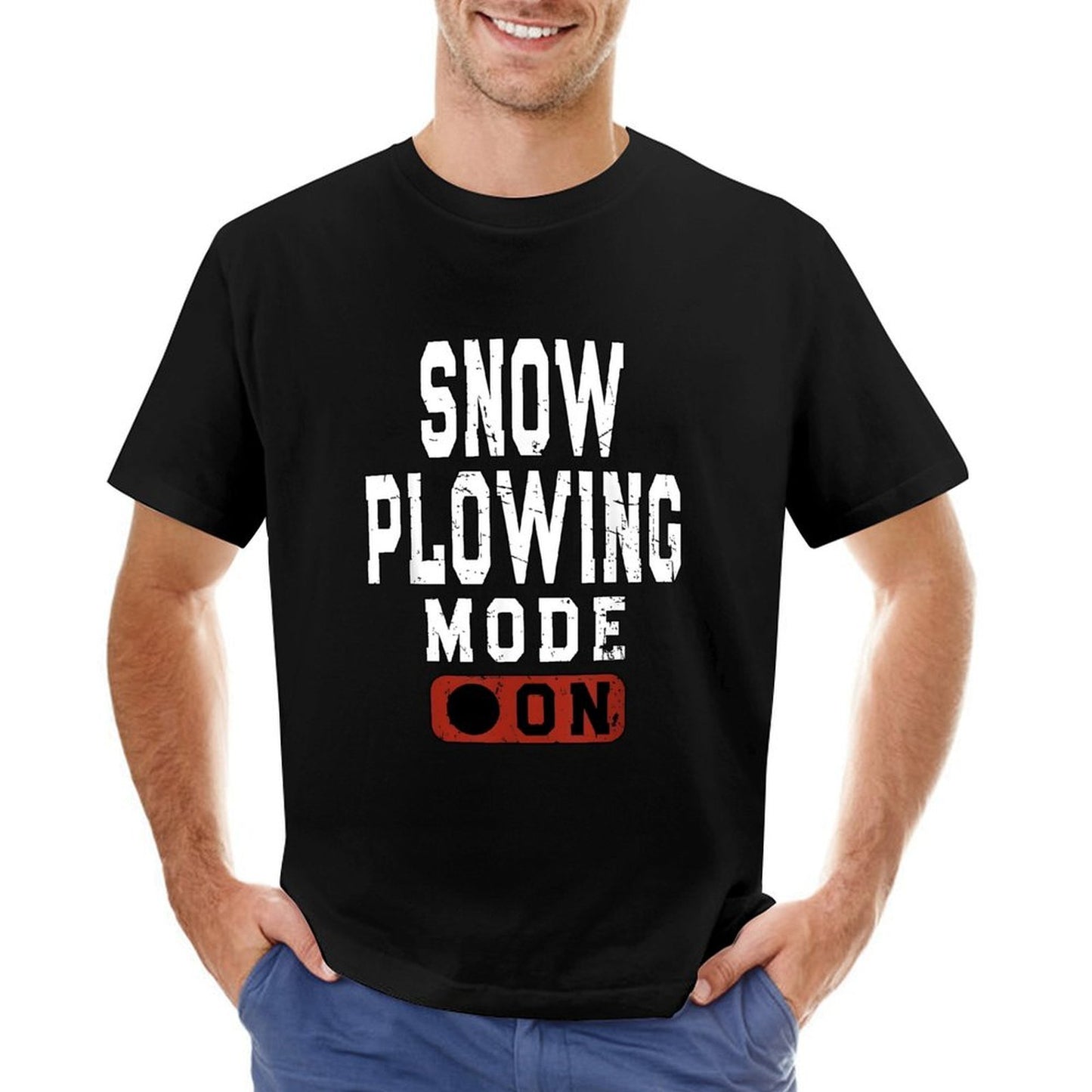 Inkmay Casual Cotton T-shirt Snow Plowing Mode On Print Design Unisex T-shirtWrinkle-Free Smooth Feel T-Shirt