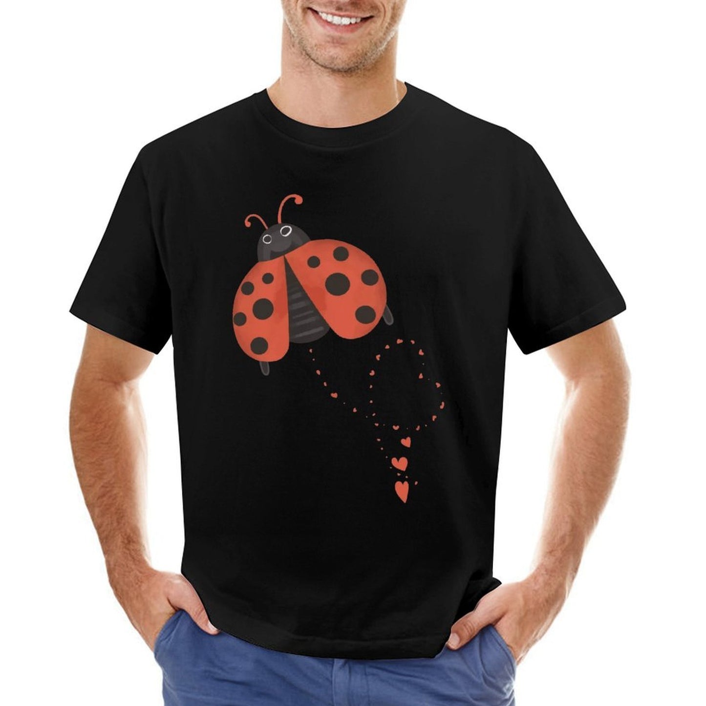 Inkmay Casual Cotton T-shirt Ladybug Pattern With Hearts And Spots Unisex T-shirtSoftWear Recycled T-Shirt