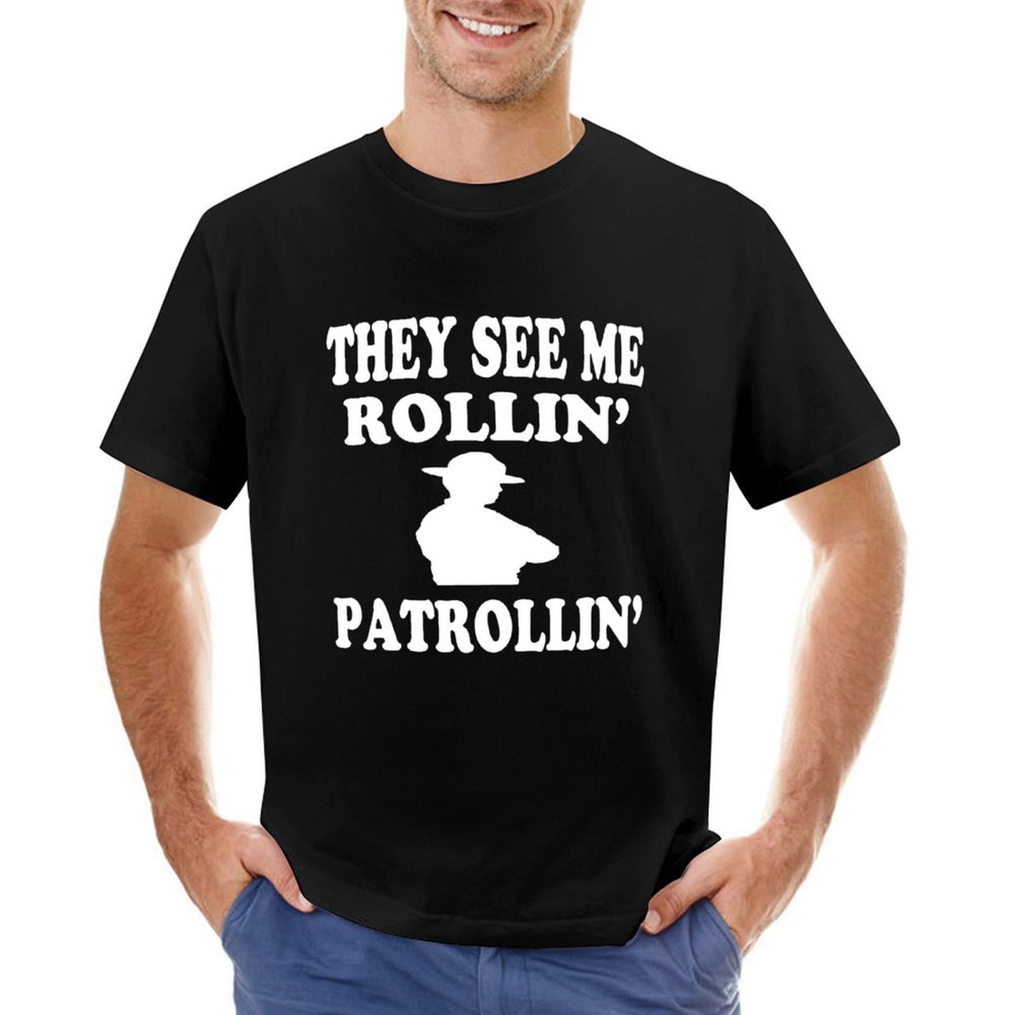 Inkmay Casual Cotton T-shirt Patrolling Silhouette With Text Overlay Design Unisex T-shirtBasicSeries Premium Finish T-Shirt