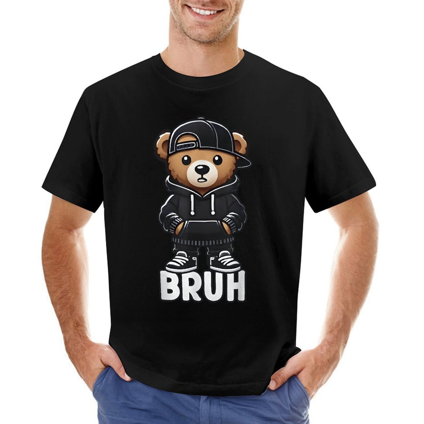 Inkmay Casual Cotton T-shirt Bruh Bear Wears Black Hoodie Unisex T-shirtChill BasicSeries T-Shirt