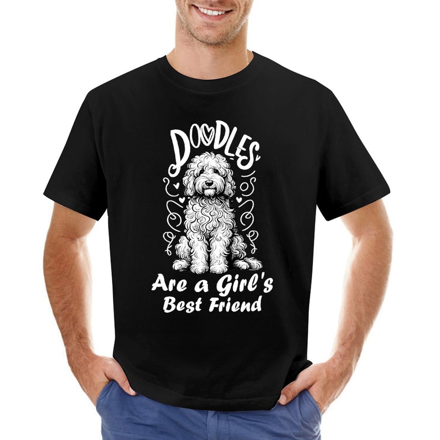 Inkmay Casual Cotton T-shirt Curly Haired Dog Sitting On Floor Unisex T-shirtClassicLine Standard T-Shirt