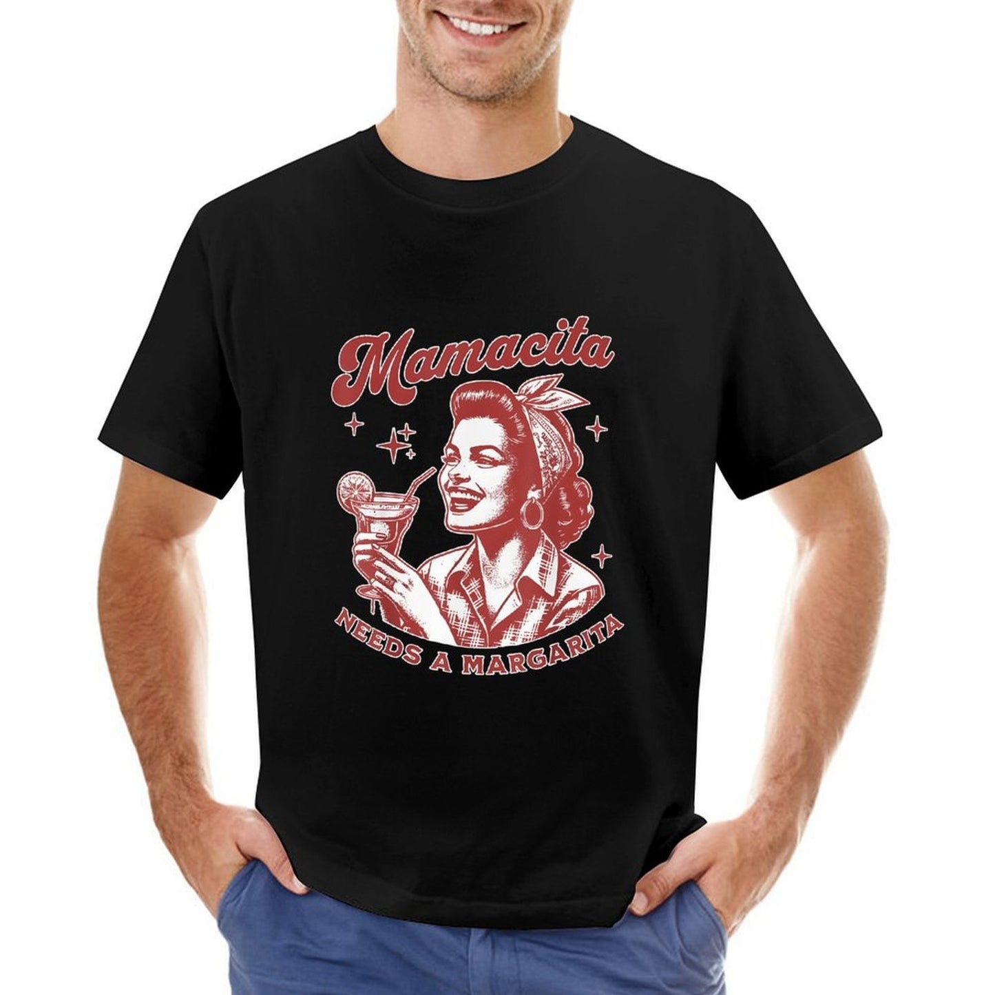 Inkmay Casual Cotton T-shirt Retro Woman Holding Cocktail Glass Artwork Unisex T-shirtBasicSeries Heritage T-Shirt