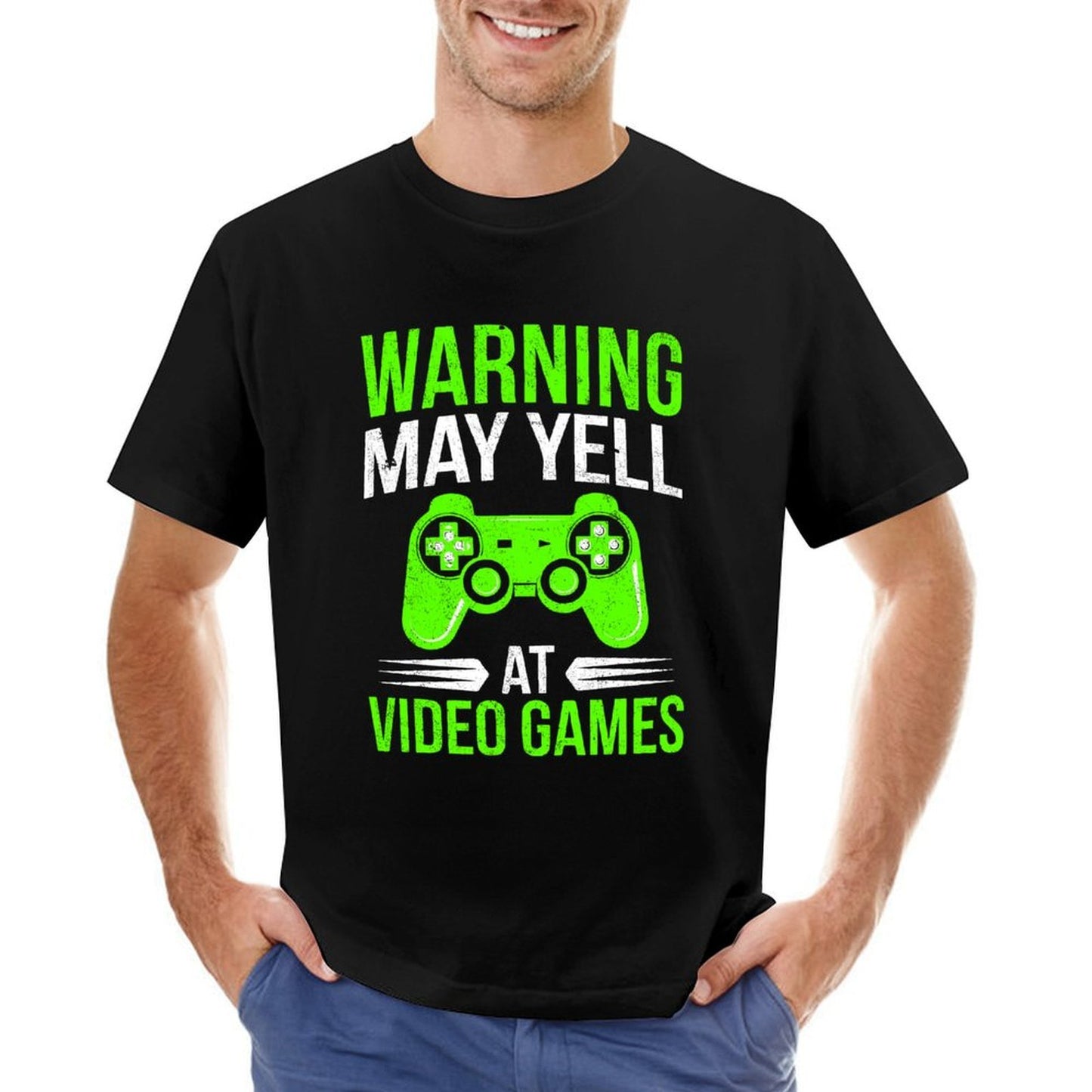 Inkmay Casual Cotton T-shirt Green Game Controller On White Background Unisex T-shirt