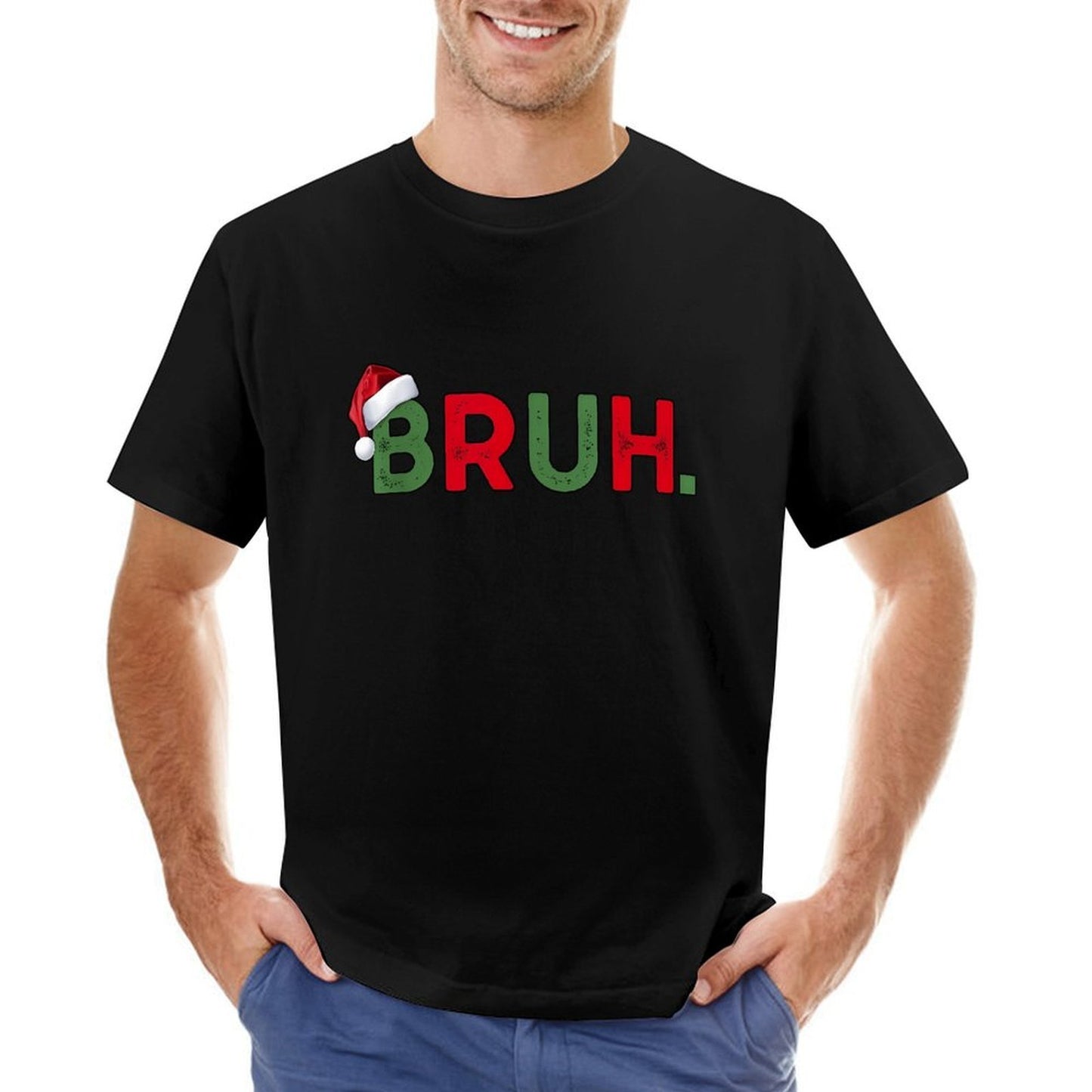 Inkmay Casual Cotton T-shirt Christmas Themed Bruh Text With Snowflakes Unisex T-shirtFade-Proof Refined T-Shirt