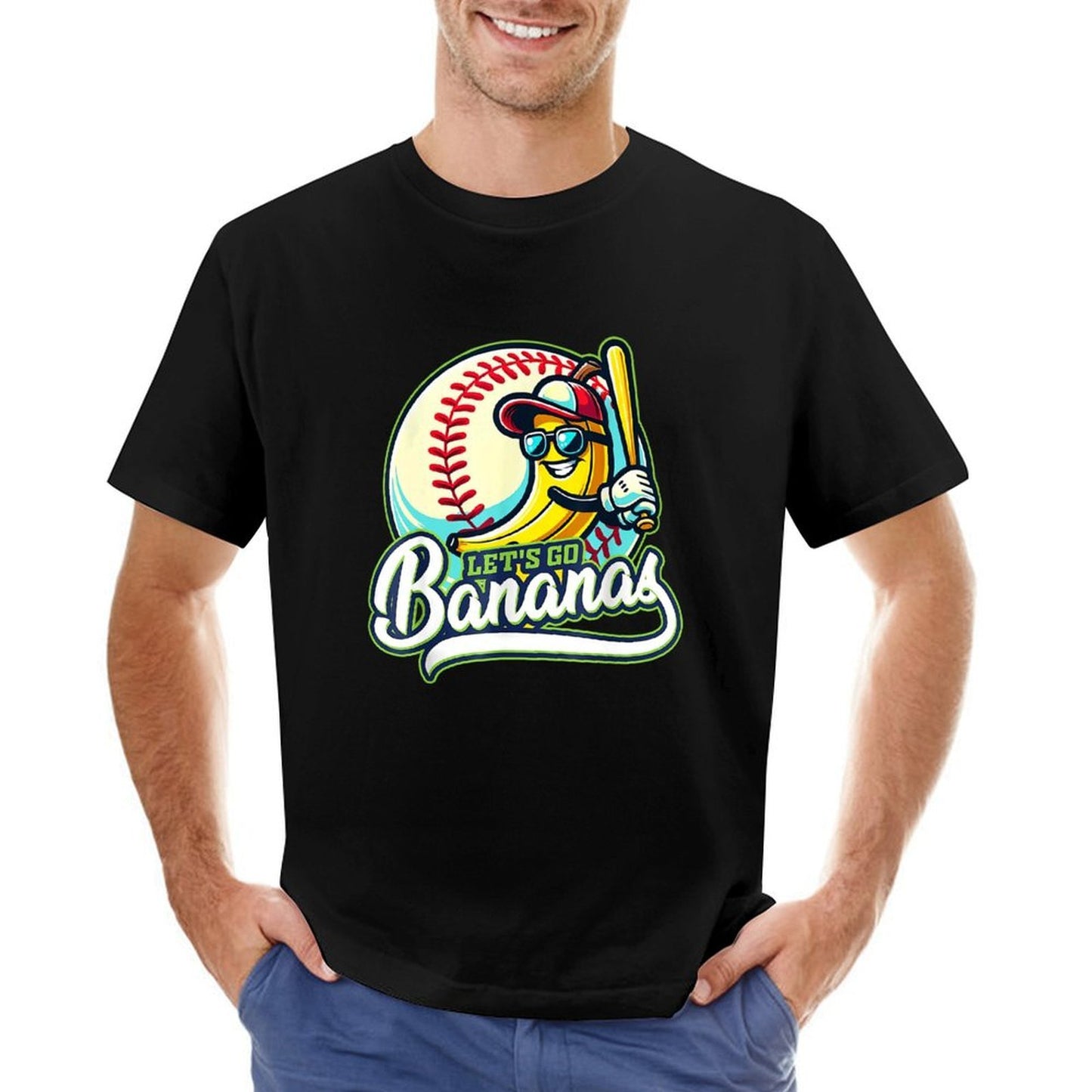 Inkmay Casual Cotton T-shirt Baseball Banana Holding Bat Let S Unisex T-shirtFresh ComfortLine T-Shirt