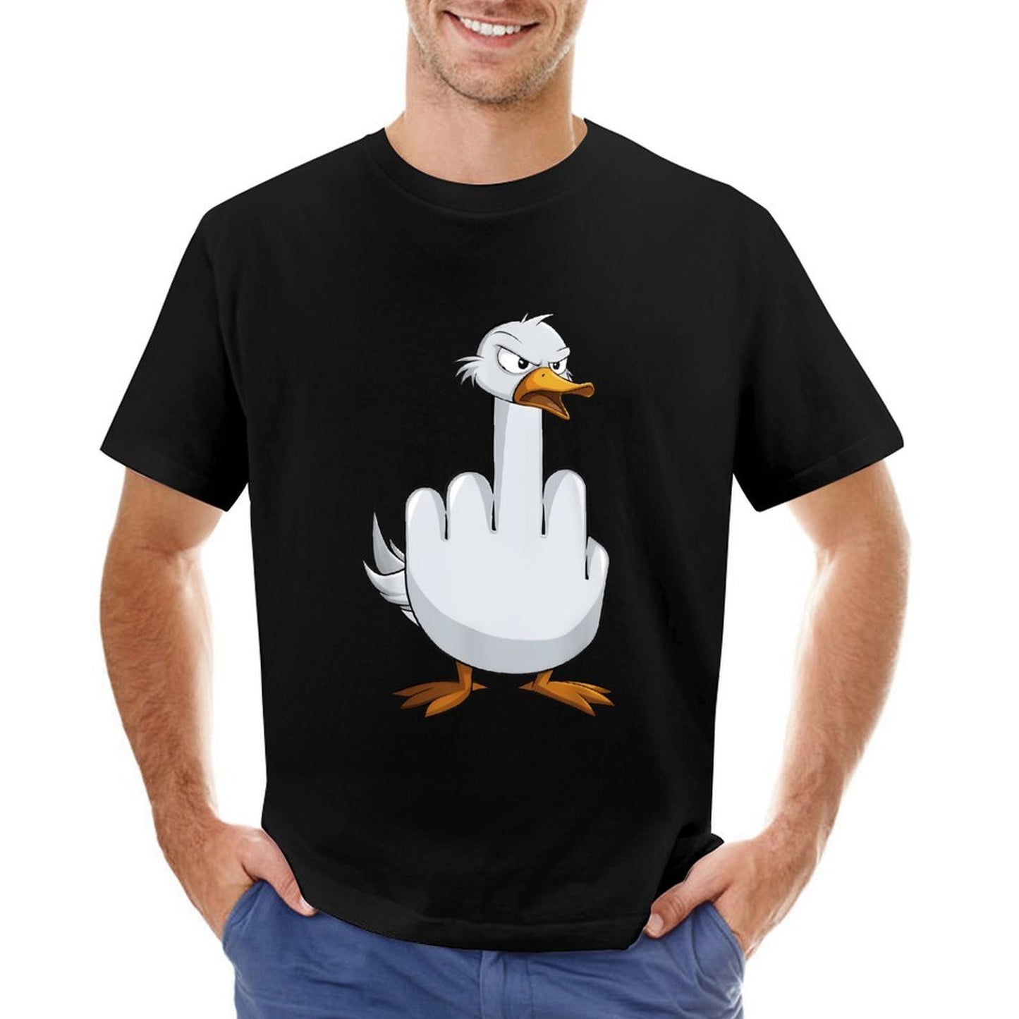 Inkmay Casual Cotton T-shirt Angry Duck Showing Middle Finger Gesture Unisex T-shirtTimeless TimelessComfort T-Shirt