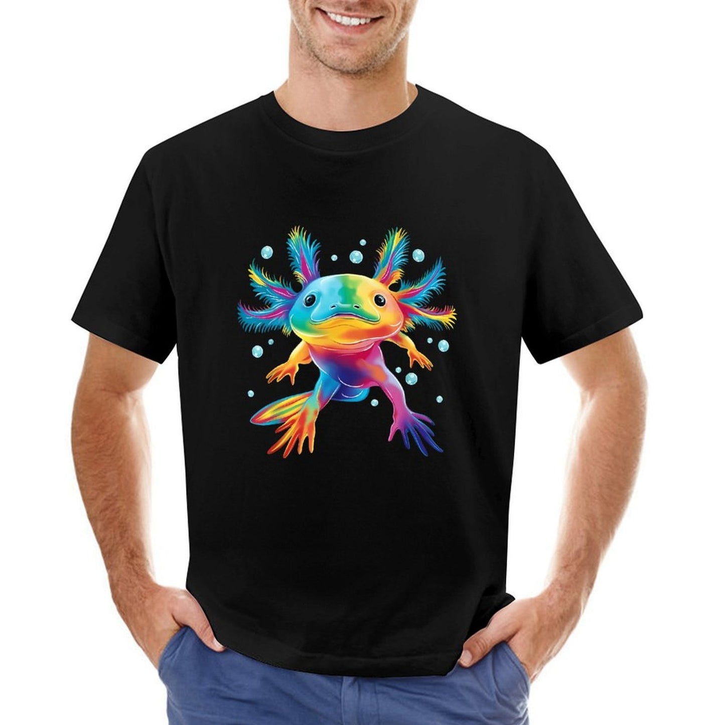 Inkmay Casual Cotton T-shirt Colorful Axolotl With Vibrant Feathers Unisex T-shirtReliable Heavyweight T-Shirt