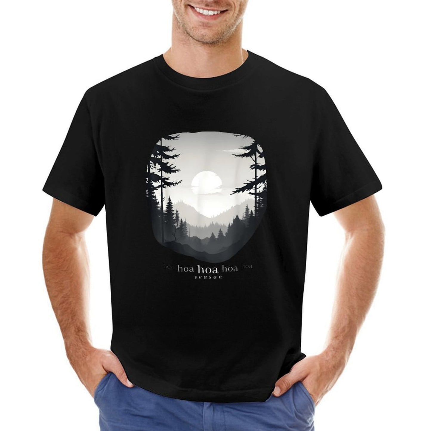 Inkmay Casual Cotton T-shirt Forest Landscape With Sun And Trees Unisex T-shirtWeekend Simple T-Shirt