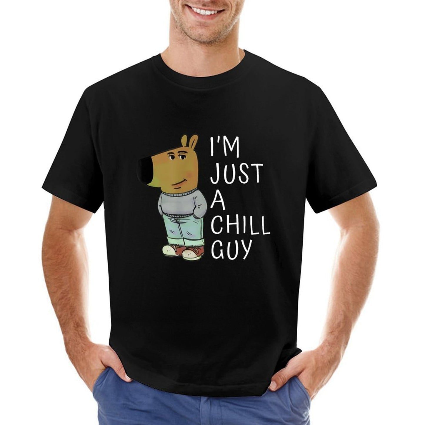 Inkmay Casual Cotton T-shirt Cartoon Character Wearing Casual Outfit Standing Unisex T-shirtFitted LooseFit T-Shirt
