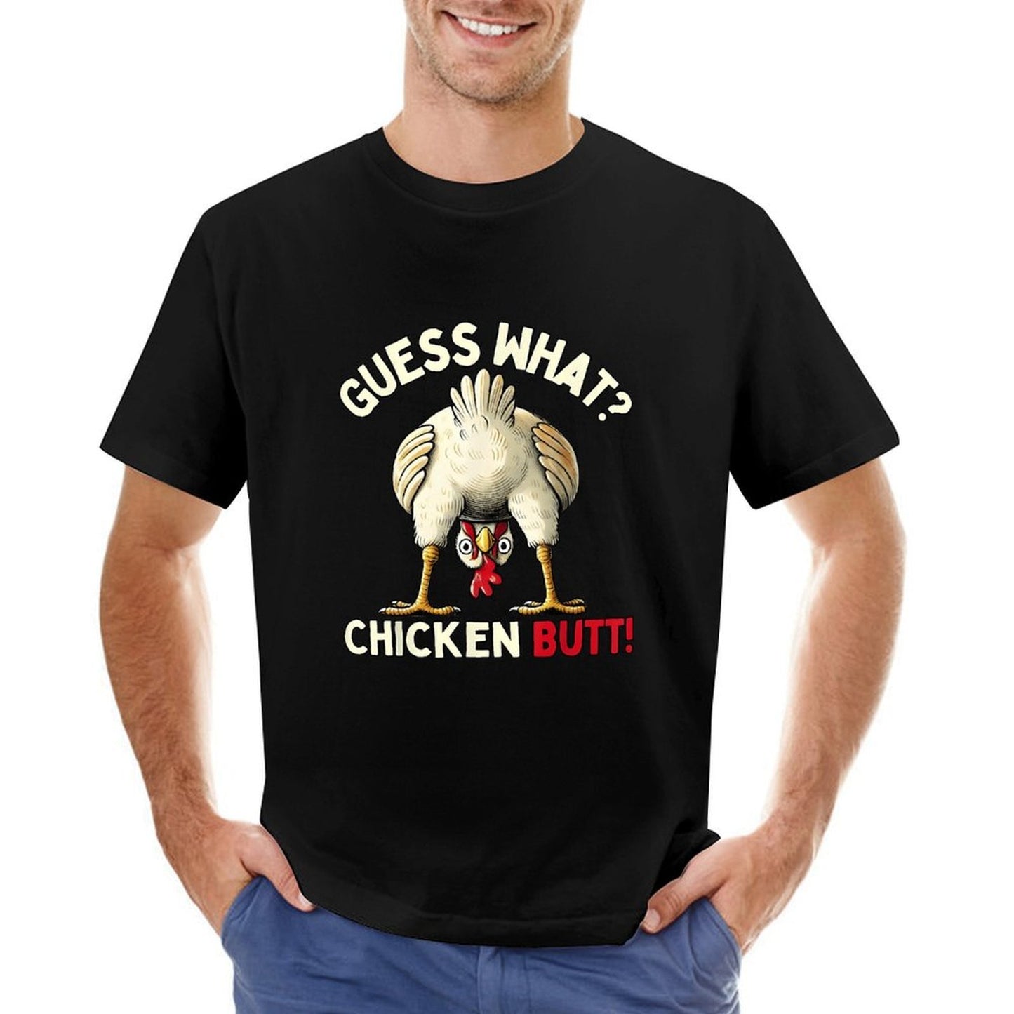 Inkmay Casual Cotton T-shirt Chicken Butt Cartoon Print Design Art Unisex T-shirtActiveLine StreetLine T-Shirt