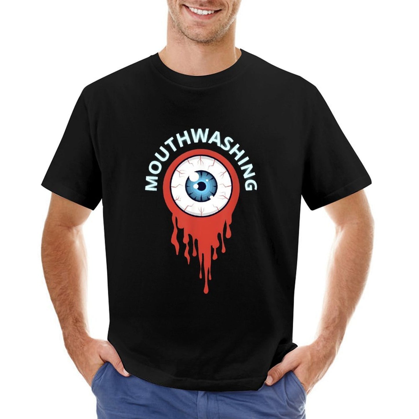 Inkmay Casual Cotton T-shirt Mouthwashing Eye With Red Tears Unisex T-shirtClassicFit Design-Your-Own T-Shirt
