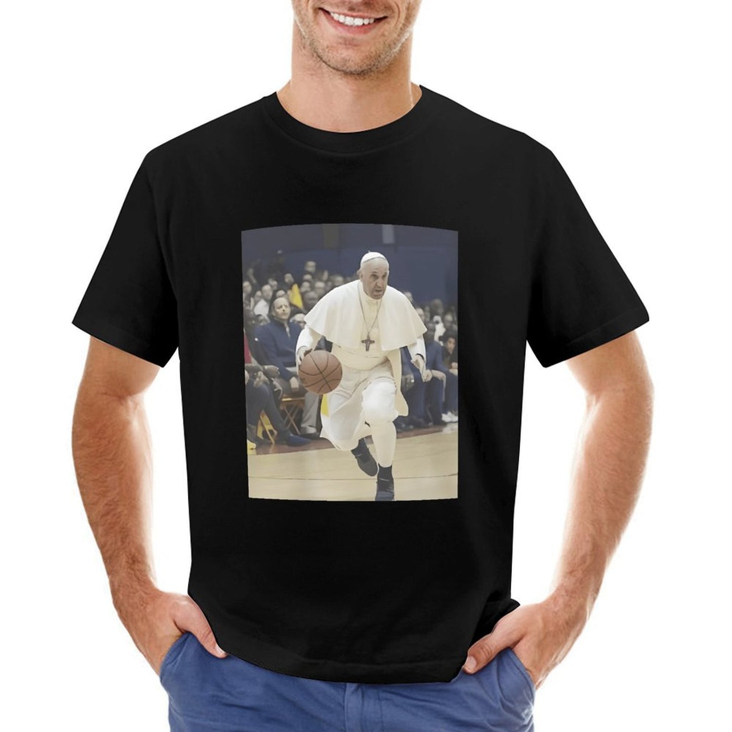 Inkmay Casual Cotton T-shirt Pope Playing Basketball In White Robes Unisex T-shirt