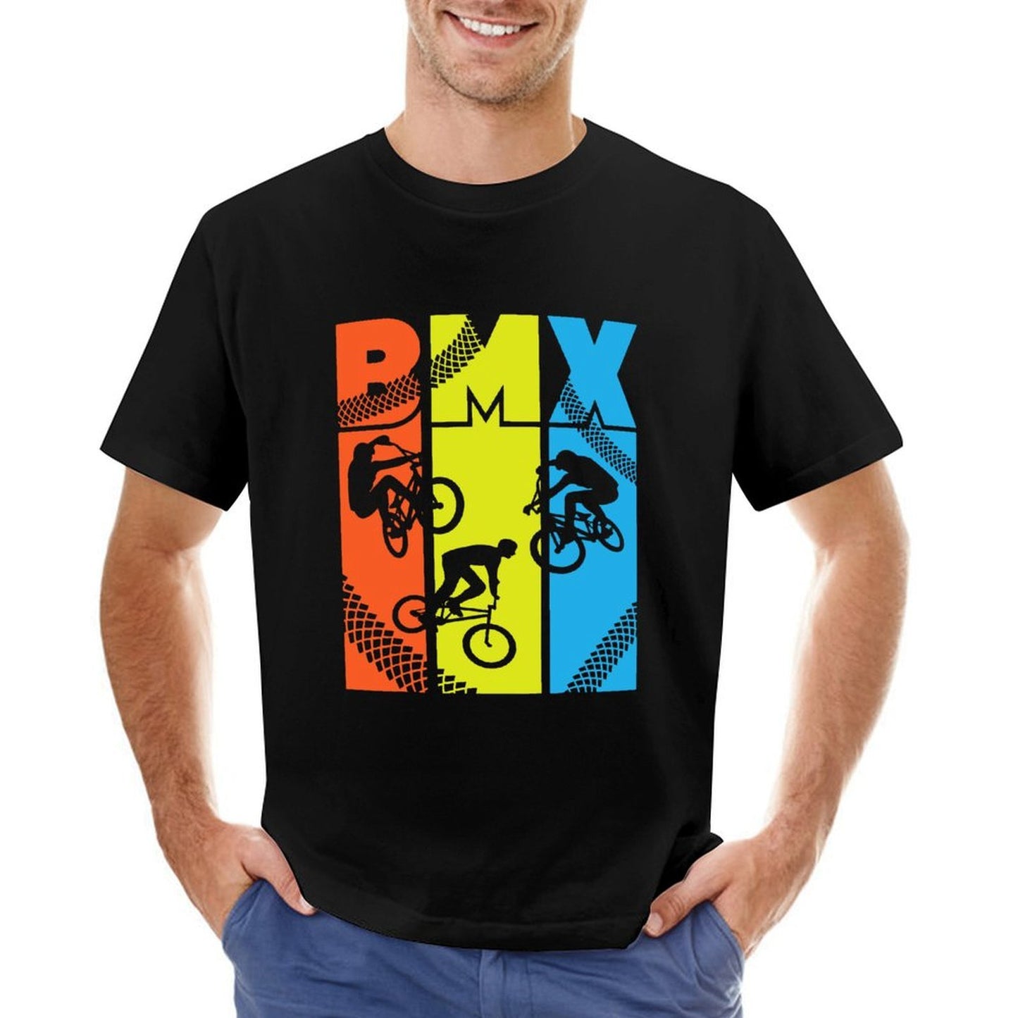 Inkmay Casual Cotton T-shirt Colorful Abstract Design With Bright Shapes Unisex T-shirtTear-Resistant DailyFit T-Shirt