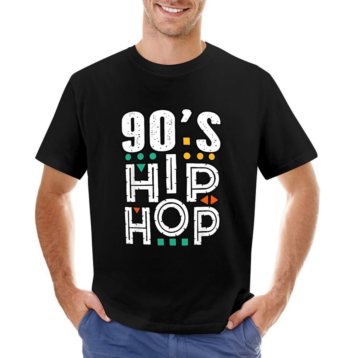 Inkmay Casual Cotton T-shirt Nineties Hip Hop Pattern Print Design Unisex T-shirtHeavyweight Simple T-Shirt